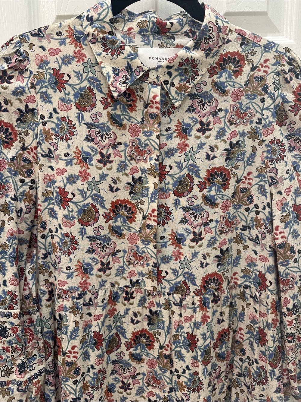 Pomander Place Floral Tiered Dress - Ivory with Blue & Rust Flora - Picture 3 of 4